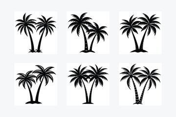 Unique 2 Palm Trees Silhouette Vector Illustration.