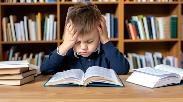 A Young Reader's Moment of Frustration in the Library