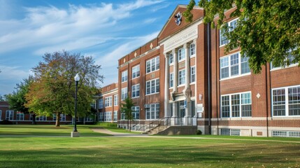 Obraz premium School building.View of typical American school building exterior