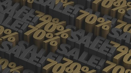 Discount 10% to 90% off sale isometric animation. 70% off for flash sale, big deal, cyber week, hot deal, super sale, mega sale, black friday, black week advertising and discount promotion offer.