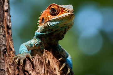 Visually Striking Depiction of a Vibrantly Colored Agama Lizard Amidst its Natural Habitat