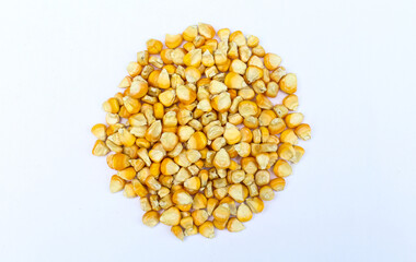 Dried Corn seeds on white background close-up view 