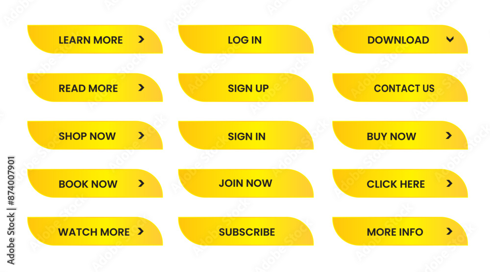 Wall mural web apps buttons set. yellow shiny reflected. vector eps 10