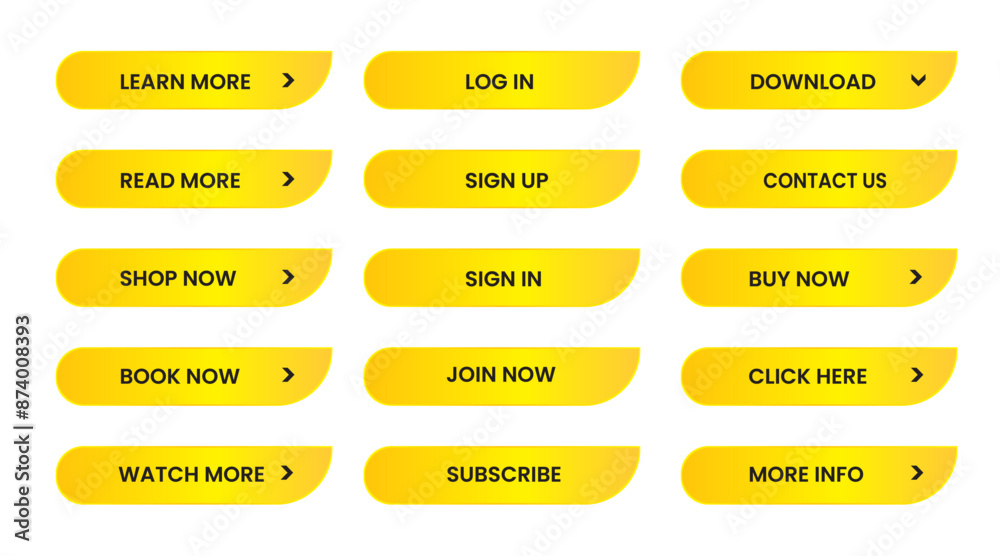 Wall mural web apps buttons set. yellow shiny reflected. vector eps 10