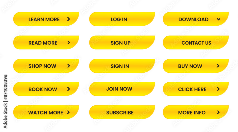 Wall mural web apps buttons set. yellow shiny reflected. vector eps 10