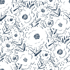 Black and white seamless pattern with flowers.  Vector illustration