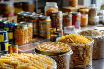 Fototapeta premium Canned. Set of Canned Foods and Raw Ingredients - Donate Goodness for Charity