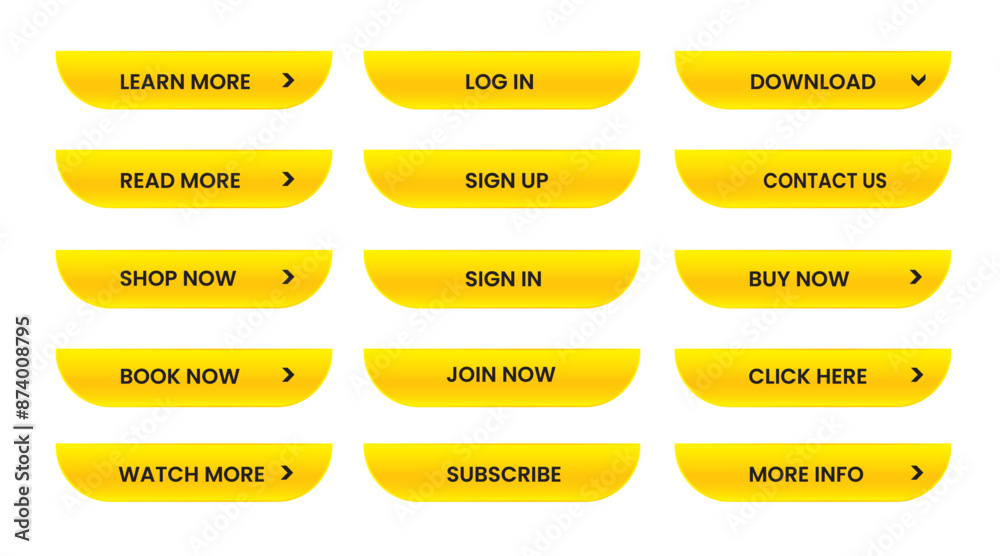 Wall mural web apps buttons set. yellow shiny reflected. vector eps 10