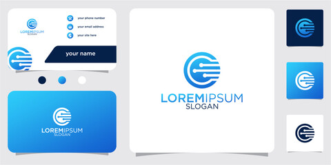 Initial Letter C Atom Molecule Technology Science Chemistry Vector Logo Design with Business Card