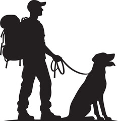silhouette of a person with dog
