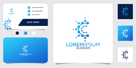 Initial Letter C Atom Molecule Technology Science Chemistry Vector Logo Design with Business Card