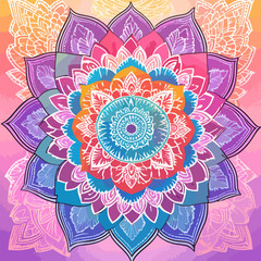 Vibrant mandala design with colorful gradients, hand-drawn (not AI-generated).