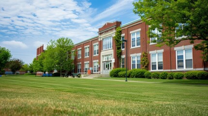 Obraz premium School building.View of typical American school building exterior
