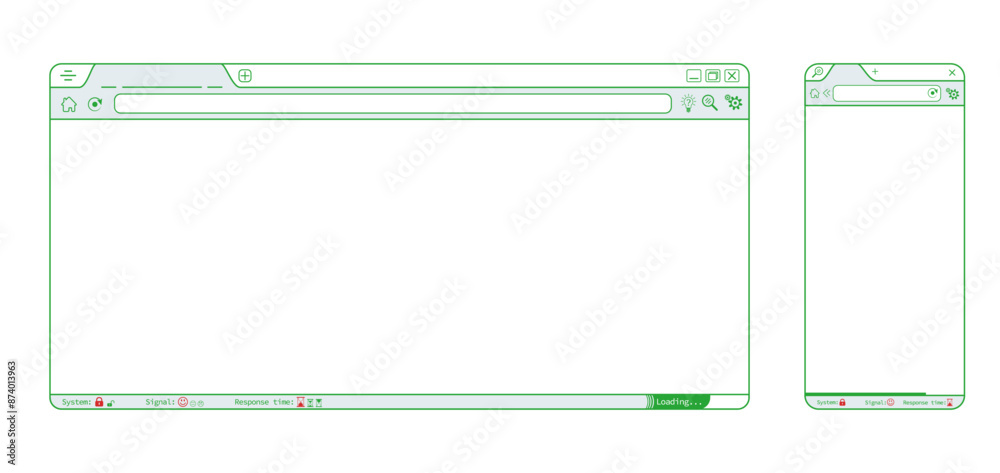Wall mural green internet browser phone app webpage, blank website template vector design. editable lines web b