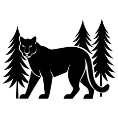 Cougar walk in forest white background
