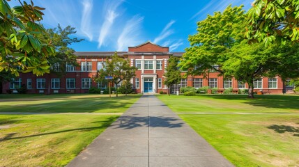 Obraz premium School building.View of typical American school building exterior