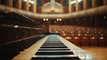 rule of thirds composition shot of Experiencing a piano concerto as an audience member, concert hall, emotional connection, copy space