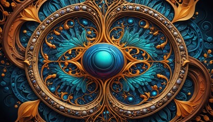 Ornate Abstract Design with Gold and Blue Accents.