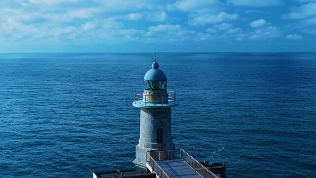 Landscape in the surroundings of the Lighthouse and Cape Santa Catalina in Lekeitio. Aerial view from drone. Lekeitio. Biscay. Basque Country. Spain. Europe
