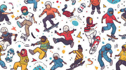 Naklejka premium Friendship Day - Friends Skateboarding Fun-Filled Background with Doodles PNG File, Isolated on White