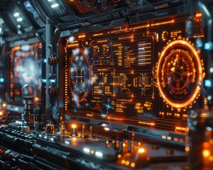 Obraz premium Futuristic Laboratory Setup with Holographic Displays of Scientific Data in 3D Rendering