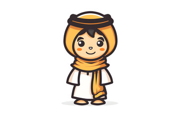 Obraz premium Flat logo illustration of a cute Arab Boy isolated on plain, simple background. Generative AI