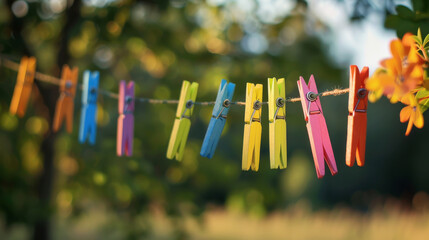 A colorful clip used to hold clothes on a line is called a clothespin.