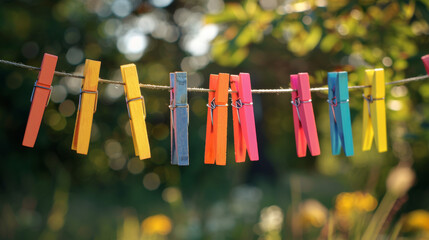 A colorful clip used to hold clothes on a line is called a clothespin.