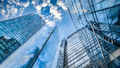 Fototapeta premium Tall skyscrapers in a cloudy city, possibly Chicago Urban scene with high-rise buildings Business district with modern skyscrapers background 