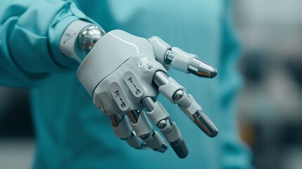 Bioengineer working on bionic limbs, biotechnology innovation, prosthetics and bioengineering