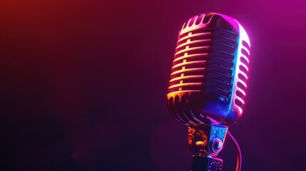 Vintage Microphone in Neon Lights