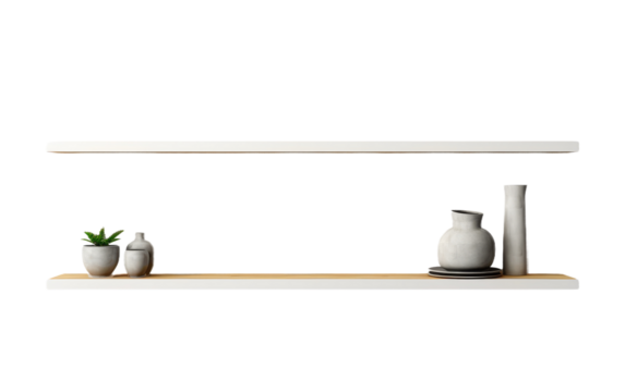 Floating wall shelf isolated on transparent background
