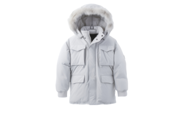 White winter jacket isolated on transparent background