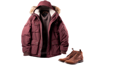 Red winter jacket isolated on transparent background