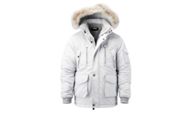 White winter jacket isolated on transparent background
