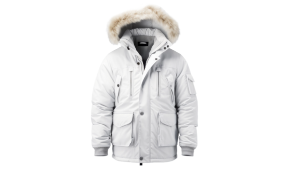 White winter jacket isolated on transparent background