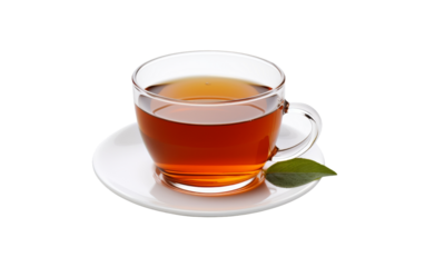Tea cup with green tea leaves isolated on white background
