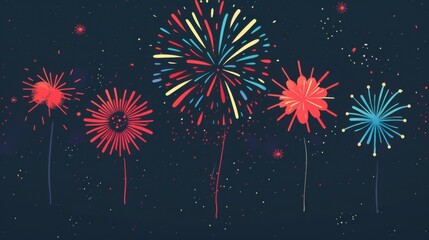 Colorful fireworks in the night sky, creating a spectacular and festive atmosphere, perfect for celebrations and special occasions.