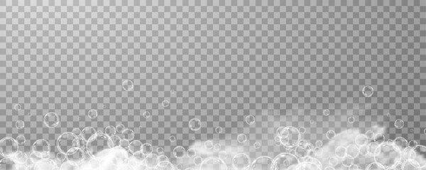 This vector template shows a bath foam with shampoo bubbles isolated on a transparent background. It can be used for advertising purposes. Mousse bath foam.