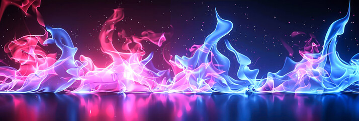 Obraz premium illustration combination blue pink fire on dark background