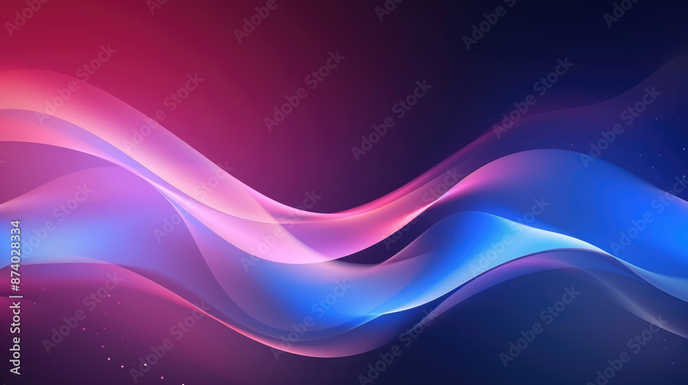 Sticker abstract blue and pink wavy background with glowing lines and bokeh effect., generative ai