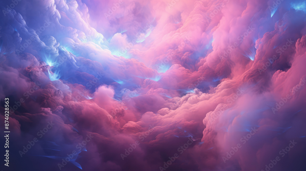 Wall mural the nebula is shown in a pink color and blue clouds, generative ai