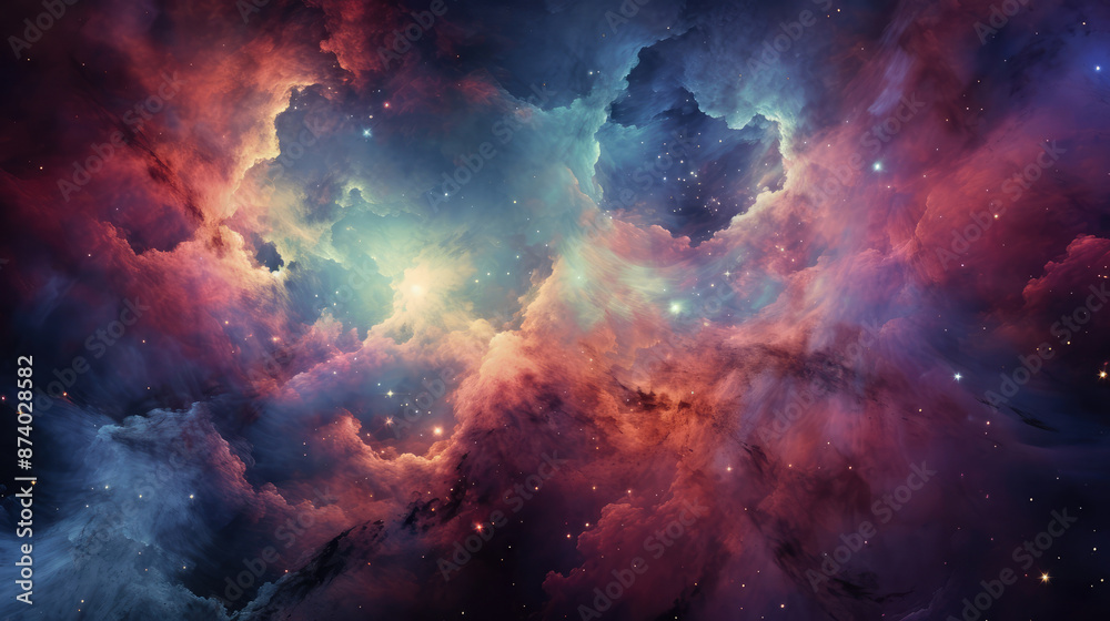 Wall mural the nebula is shown in a colorful clouds., generative ai