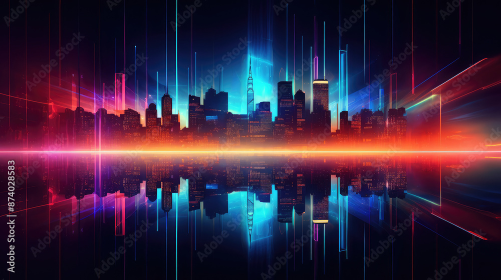Wall mural abstract skyline at night in the future with light line., generative ai