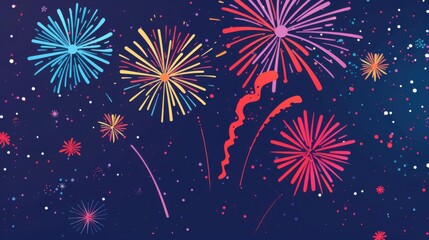 Naklejka premium Vibrant fireworks display with colorful bursts against a starry night sky, celebrating festive occasions and memorable moments.