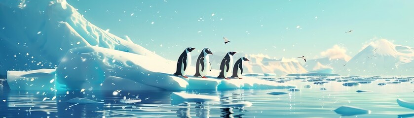 Obraz premium Penguins on Iceberg in Arctic Landscape