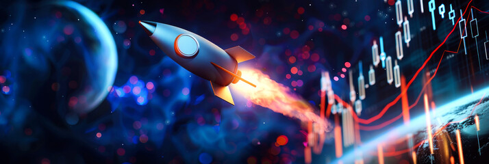 Fototapeta premium background rocket launcher on space with digital chart