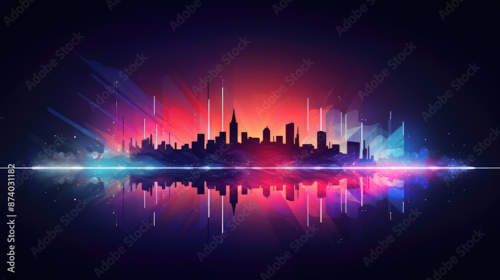Wall mural abstract skyline with glowing light with line, generative ai