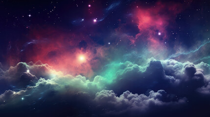 Nebulae with colorful clouds and shining star., generative ai