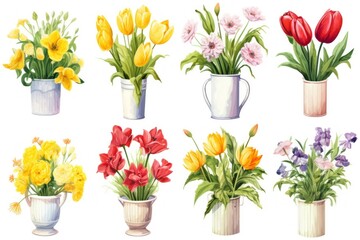 Obraz premium Flowers bouquets set flower plant tulip.